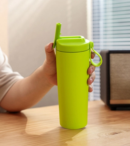 Copo de café de palha de aço inoxidável com corda de silicone portátil