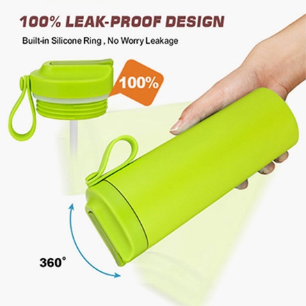 Copo de café de palha de aço inoxidável com corda de silicone portátil